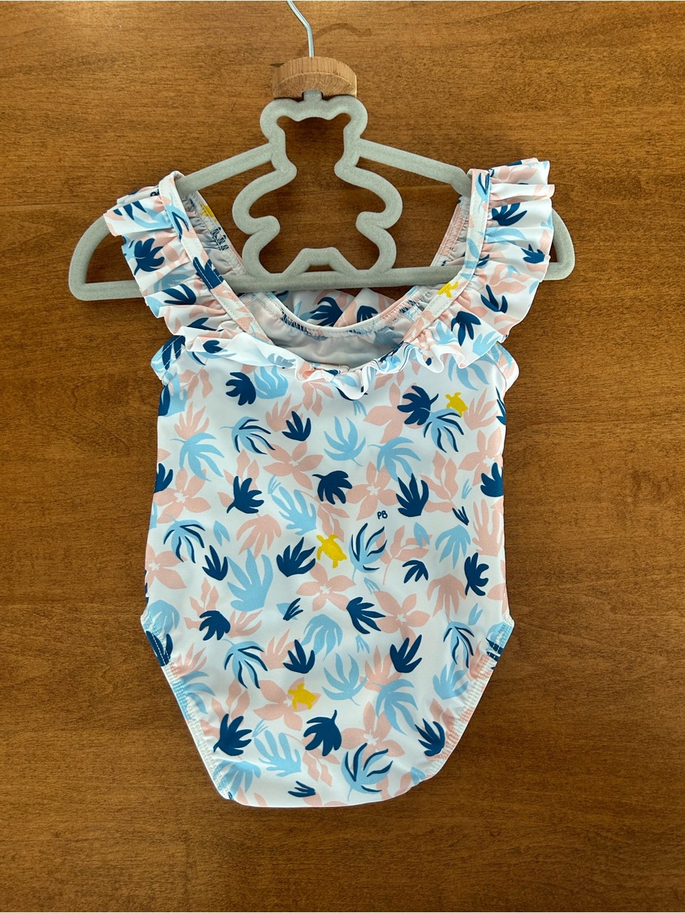 New Petit Bateau Girls Floral Ruffle One-Piece Swimsuit - size 6 months